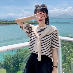 [A235] Áo len thun nữ Montoghi dệt kim PHỐI KHĂN QUÀNG CỔ kẻ sọc kiểu dáng Quảng Châu mới lạ - L2M  (Hot)