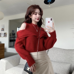 [A243] Áo len thun nữ Montoghi dệt kim BẸT VAI tay dài cổ tròn hàng Quảng Châu sang trọng - L2M