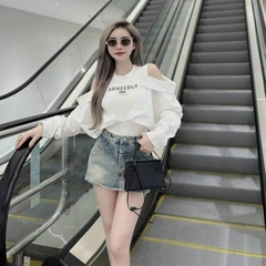 [A252] Áo len nữ dệt kim Montoghi PHỐI SƠ MI TRỄ VAI tay dài QC kiểu dáng độc đáo năng động - L2M  (Hot)