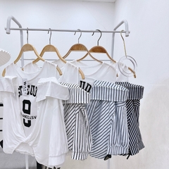 [A293] Áo len nữ Montoghi IN CHỮ RỚT VAI phối sơ mi TAY NGẮN Quảng Châu kiểu dáng độc đáo - L2M