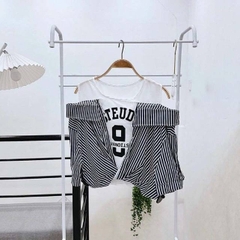 [A293] Áo len nữ Montoghi IN CHỮ RỚT VAI phối sơ mi TAY NGẮN Quảng Châu kiểu dáng độc đáo - L2M