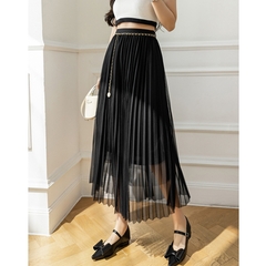 [Q071] Chân váy nữ midi XẾP LY kèm đai lưng MẮC XÍCH hàng Quảng Châu sang trọng - L2M (Sale)