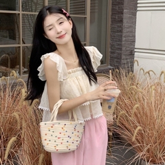 [A286] Áo sơ mi kiểu nữ 3 TẦNG HỞ VAI phối nơ tay ngắn cổ polo hàng Quảng Châu xinh xắn - L2M (Sale)