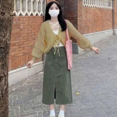 [A413] Áo KHOÁC len nữ cardigan dệt kim TAY ĐÈN LỒNG phối DÂY NƠ KÉP kiểu dáng sang trọng - L2M (New)