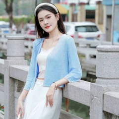 [A417] Áo khoác len nữ Cardigan GÂN LƯỚI BI TRÒN tay dài mỏng nhẹ đi biển dễ phối đồ - L2M (New)