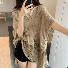 [A419] Áo LƯỚI len dệt kim CHOÀNG ĐUÔI CÁ TAY CÁNH DƠI phom rộng phối rút eo đi biển cá tính - L2M (New)