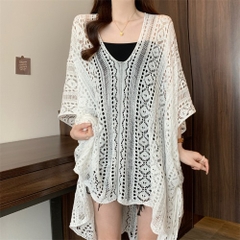 [A419] Áo LƯỚI len dệt kim CHOÀNG ĐUÔI CÁ TAY CÁNH DƠI phom rộng phối rút eo đi biển cá tính - L2M (New)