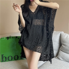 [A419] Áo LƯỚI len dệt kim CHOÀNG ĐUÔI CÁ TAY CÁNH DƠI phom rộng phối rút eo đi biển cá tính - L2M (New)