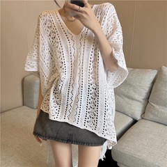 [A419] Áo LƯỚI len dệt kim CHOÀNG ĐUÔI CÁ TAY CÁNH DƠI phom rộng phối rút eo đi biển cá tính - L2M (New)
