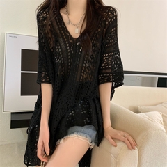 [A419] Áo LƯỚI len dệt kim CHOÀNG ĐUÔI CÁ TAY CÁNH DƠI phom rộng phối rút eo đi biển cá tính - L2M (New)