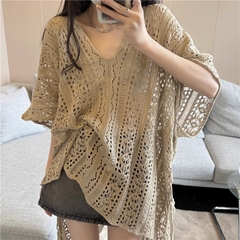 [A419] Áo LƯỚI len dệt kim CHOÀNG ĐUÔI CÁ TAY CÁNH DƠI phom rộng phối rút eo đi biển cá tính - L2M (New)