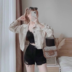 [Q085] Quần short nữ lưng cao kiểu RÁCH LAI hình TAM GIÁC cá tính năng động dễ phối đồ - L2M