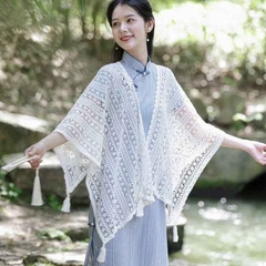 [A422] Áo LƯỚI len dệt kim CHOÀNG PHỐI TUA phom rộng mặc ngoài đi biển vintage dịu dàng - L2M