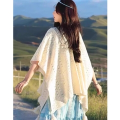 [A422] Áo LƯỚI len dệt kim CHOÀNG PHỐI TUA phom rộng mặc ngoài đi biển vintage dịu dàng - L2M