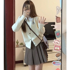 [A358] Áo len nữ Montoghi dệt kim PHỐI CỔ SƠ MI SỌC thêu LOGO cài nút tay dài QC sang trọng - L2M  (Hot)