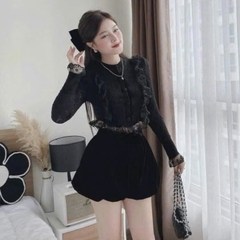 [A379] Áo len kiểu nữ CÚC BỌC phối REN tay dài LOẠI 1 phối thun 2 LỚP họa tiết Quảng Châu HOT - L2M  (Hot)