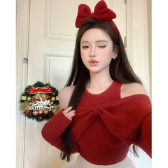 [A396] Set 2 ÁO len nữ Montoghi dệt kim 3 LỖ kèm NƠ BẸT VAI tay dài kiểu mới sang trọng - L2M  (New)