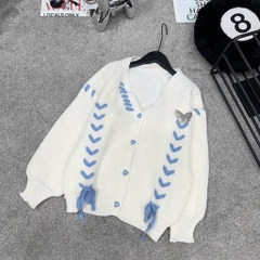[A398] Áo khoác len nữ Cardigan PHỐI DÂY HÌNH TIM kèm TAG CÀI phom rộng vải dày dặn cực xịn - L2M  (New)