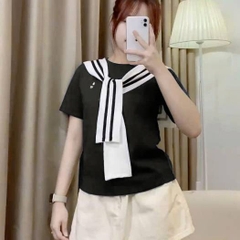 [A425] Áo thun kiểu nữ CỔ PHỐI KHĂN VIỀN LƯNG VUÔNG có logo mềm mịn co giãn 4 chiều loại 1 - L2M