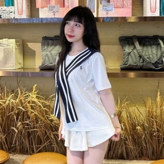 [A425] Áo thun kiểu nữ CỔ PHỐI KHĂN VIỀN LƯNG VUÔNG có logo mềm mịn co giãn 4 chiều loại 1 - L2M