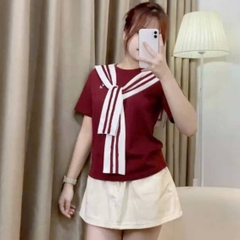 [A425] Áo thun kiểu nữ CỔ PHỐI KHĂN VIỀN LƯNG VUÔNG có logo mềm mịn co giãn 4 chiều loại 1 - L2M