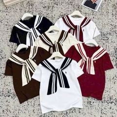 [A425] Áo thun kiểu nữ CỔ PHỐI KHĂN VIỀN LƯNG VUÔNG có logo mềm mịn co giãn 4 chiều loại 1 - L2M