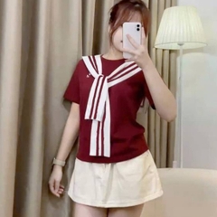 [A425] Áo thun kiểu nữ CỔ PHỐI KHĂN VIỀN LƯNG VUÔNG có logo mềm mịn co giãn 4 chiều loại 1 - L2M