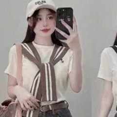 [A425] Áo thun kiểu nữ CỔ PHỐI KHĂN VIỀN LƯNG VUÔNG có logo mềm mịn co giãn 4 chiều loại 1 - L2M