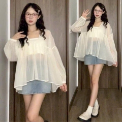 [A428] SET (2 MÓN) áo kiểu nữ BABYDOLL voan tơ MỎNG NHẸ tặng kèm lót trong xinh xắn - L2M (New)