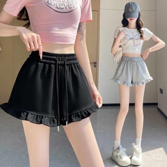 [Q087] Quần short nữ THUN GÂN phối ĐÙI BÈO lưng thun phối dây co giãn kiểu dáng năng động - L2M (New)