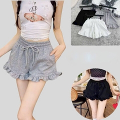 [Q087] Quần short nữ THUN GÂN phối ĐÙI BÈO lưng thun phối dây co giãn kiểu dáng năng động - L2M (New)