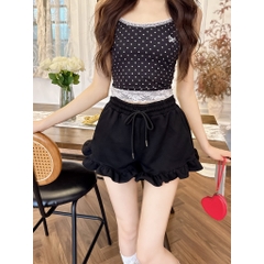 [Q087] Quần short nữ THUN GÂN phối ĐÙI BÈO lưng thun phối dây co giãn kiểu dáng năng động - L2M (New)