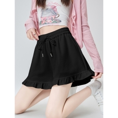 [Q087] Quần short nữ THUN GÂN phối ĐÙI BÈO lưng thun phối dây co giãn kiểu dáng năng động - L2M (New)