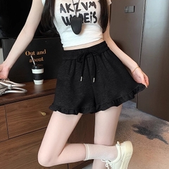 [Q087] Quần short nữ THUN GÂN phối ĐÙI BÈO lưng thun phối dây co giãn kiểu dáng năng động - L2M (New)