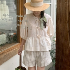 [Q086] Quần short nữ ĐŨI KẺ SỌC lưng thun phối KHOEN EO co giãn kiểu dáng năng động - L2M (New)