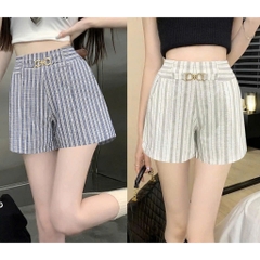 [Q086] Quần short nữ ĐŨI KẺ SỌC lưng thun phối KHOEN EO co giãn kiểu dáng năng động - L2M (New)