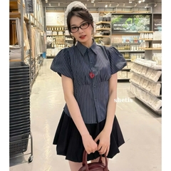 [A429] Áo sơ mi kiểu nữ KẺ SỌC CÓ DÂY CHIẾT EO tôn dáng phối tay bồng xinh xắn hot trend - L2M (New)