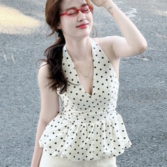 [A430] Áo kiểu nữ CỔ YẾM CHẤM BI có mút vạt xòe phối lưng chun tôn dáng xinh xắn hot trend - L2M (New)