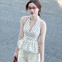 [A430] Áo kiểu nữ CỔ YẾM CHẤM BI có mút vạt xòe phối lưng chun tôn dáng xinh xắn hot trend - L2M (New)