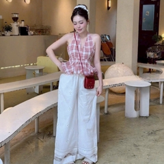 [A432] Áo kiểu nữ CỔ YẾM KẺ CARO có mút vạt xòe phối lưng chun tôn dáng xinh xắn hot trend - L2M (New)