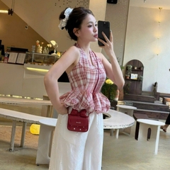 [A432] Áo kiểu nữ CỔ YẾM KẺ CARO có mút vạt xòe phối lưng chun tôn dáng xinh xắn hot trend - L2M (New)