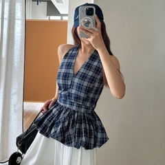 [A432] Áo kiểu nữ CỔ YẾM KẺ CARO có mút vạt xòe phối lưng chun tôn dáng xinh xắn hot trend - L2M (New)