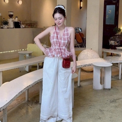 [A432] Áo kiểu nữ CỔ YẾM KẺ CARO có mút vạt xòe phối lưng chun tôn dáng xinh xắn hot trend - L2M (New)