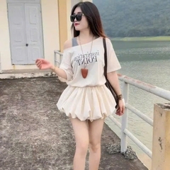 [A435] SET 2 ÁO NHÚM EO NỬA TRƯỚC thun cổ tròn phối chữ POINT dáng croptop trễ vai siêu xinh - L2M (New)