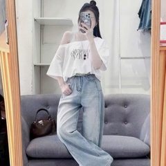 [A435] SET 2 ÁO NHÚM EO NỬA TRƯỚC thun cổ tròn phối chữ POINT dáng croptop trễ vai siêu xinh - L2M (New)