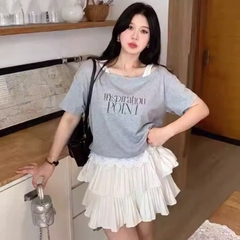 [A435] SET 2 ÁO NHÚM EO NỬA TRƯỚC thun cổ tròn phối chữ POINT dáng croptop trễ vai siêu xinh - L2M (New)