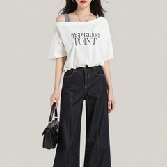 [A435] SET 2 ÁO NHÚM EO NỬA TRƯỚC thun cổ tròn phối chữ POINT dáng croptop trễ vai siêu xinh - L2M (New)