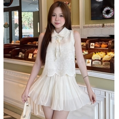 [A436] SET Áo XÔ REN kiểu nữ CỔ SEN PHỐI HOA sát nách phối VÁY BÍ TƠ sang chảnh xinh xắn - L2M (New)