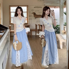 [A438] Áo len kiểu nữ PHỐI REN CỔ YẾM ĐÍNH NƠ dây rút 1 bên eo hàng Quảng Châu xinh xắn - L2M (New)