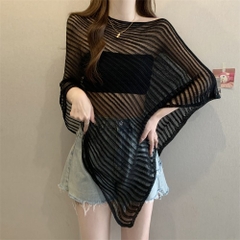 [A440] Áo LƯỚI len Montoghi dệt kim CHUI ĐẦU VẠT NHỌN phối choàng phong cách sang trọng - L2M (New)